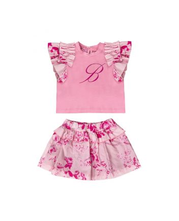 Baby Girls Pink Logo-Print Skirt Set