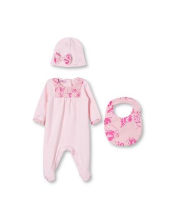 Baby Girls Pink Floral Print Romper Set Of 3