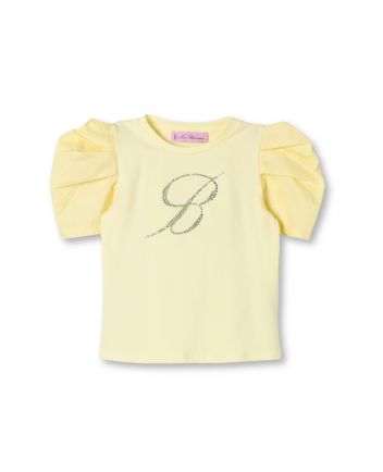 Girls Yellow Logo-Embellished Puff-Sleeve T-shirt
