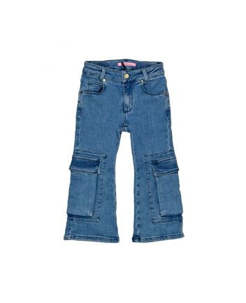 Girls Denim Blue Cargo Trouser