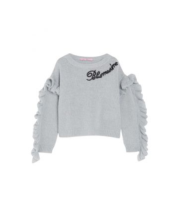 Ruffle Sleeve Slate Grey Crop Sweater