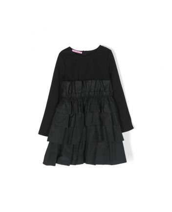 Girls Black Tiered-Skirt Cotton Dress