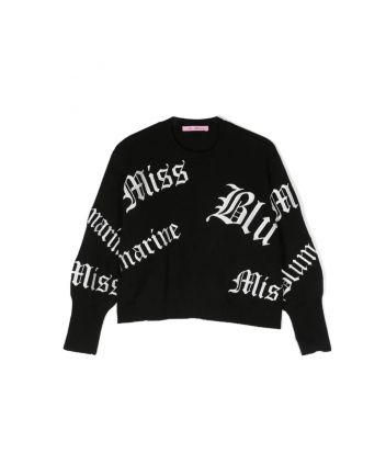 Girls Black Logo-Embroidered Knitted Sweatshirt