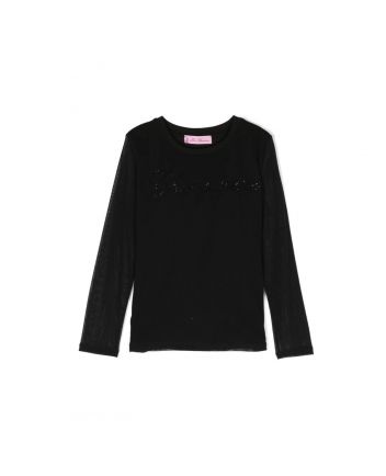Girls Black Rhinestone-Logo T-shirt