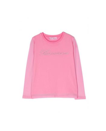 Girls Pink Crystal-Embellished Logo T-Shirt