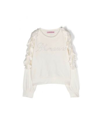 Girls White Rhinestone-Embellished Logo-Print Sweatshirt