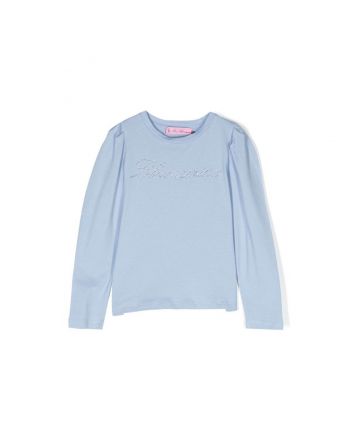 Girls Blue Crystal Logo-Embellished T-Shirt