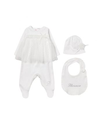 Baby Girls White Three-Piece Romper Set