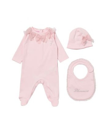Baby Girls Pink Rhinestone-Logo Romper Set