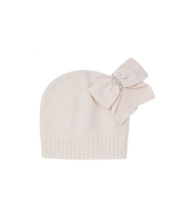 Girls Pink Knit Hat With Bow