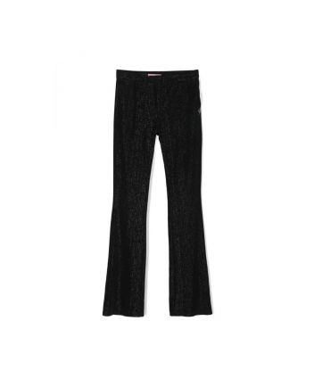 Girls Black Metallic-Threading Flared Trousers