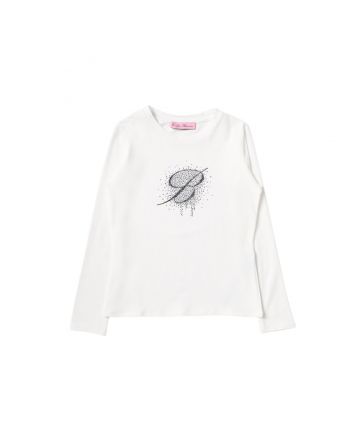 Girls White Rhinestone-Logo Cotton T-shirt