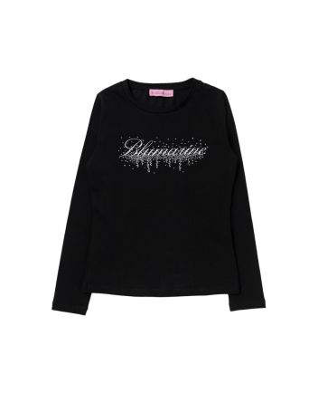 Girls Black Rhinestone-Embellished Logo T-Shirt