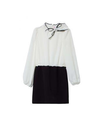 Girls White & Black Bow Logo-Plaque Dress