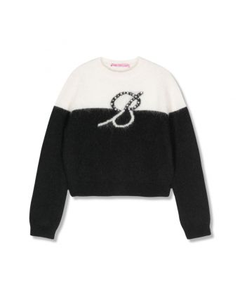 Girls White & Black Alpaca Wool-Blend Sweater