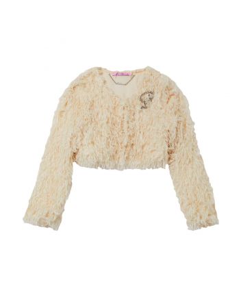 Girls Ivory Textured Fringe Sweater