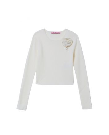 Girls Ivory Floral-Applique Sweater