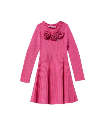 Girls Pink Flower Wool Dress