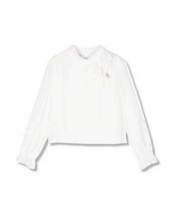 Girls White Logo-Plaque Bow Top