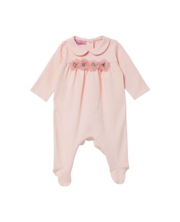 Baby Girls Pink Flower-Applique Romper