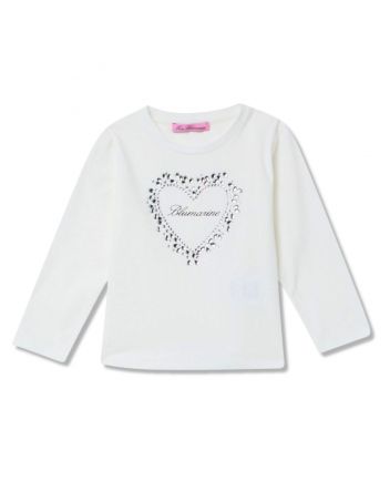 Girls White Heart Crystal-Embellished T-shirt