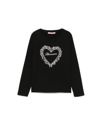 Girls Black Heart Rhinestone-Embellished T-shirt