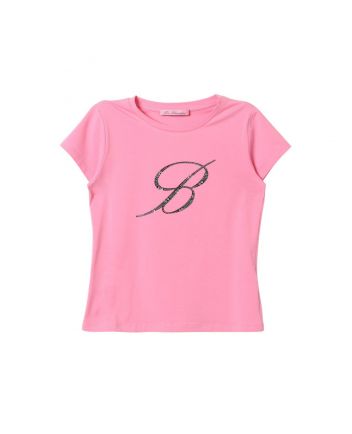 Girls Pink Rhinestone-Logo Cotton T-shirt