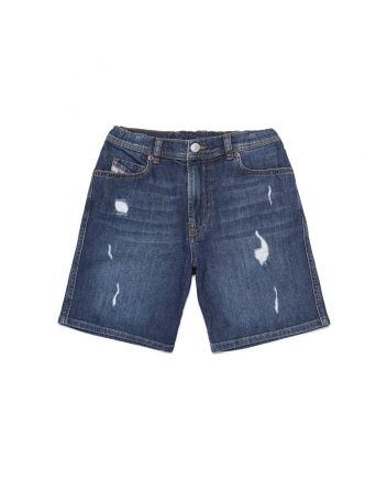 Blue Distressed Denim Shorts (Knee Length)