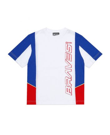 Boys White & Blue Cotton T-Shirt