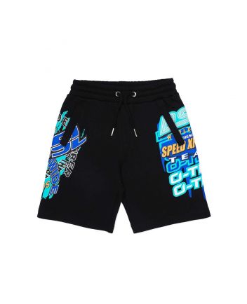 Black Cotton Shorts Eith Graphic Print