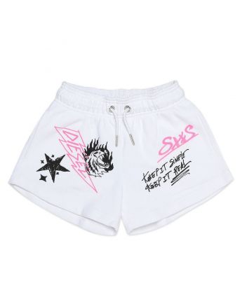 Girls White Printed Shorts
