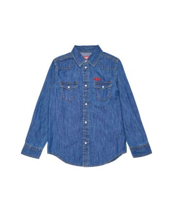 Boys Denim Blue Shirt With D-Embroidery-Logo