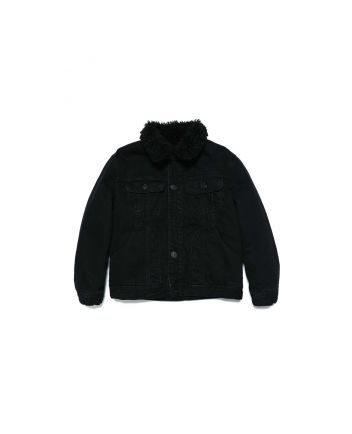 Black denim jacket with teddy fleece lining