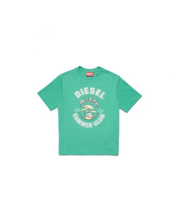 Green Cotton T-Shirt Over With Print