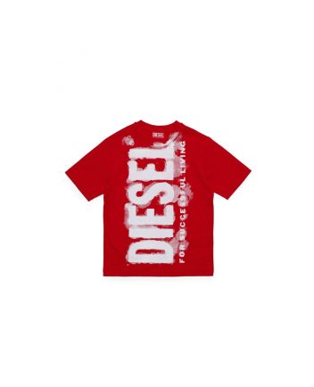 Red Jersey T-Shirt With Watercolor Effect Logo