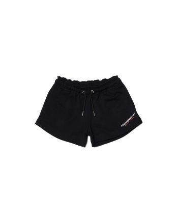 Black cotton shorts with drawstring waistband