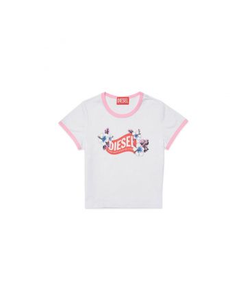 White Jersey T-Shirt With Wave Version Logo And Floral Print