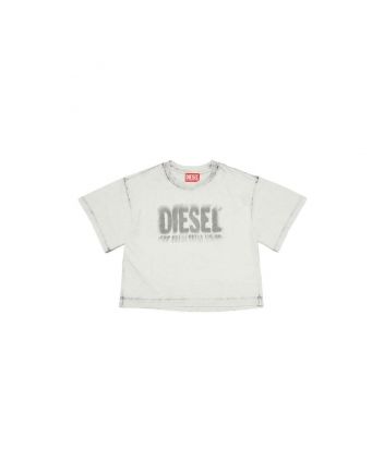 White cropped cotton T-shirt with faded effect logo