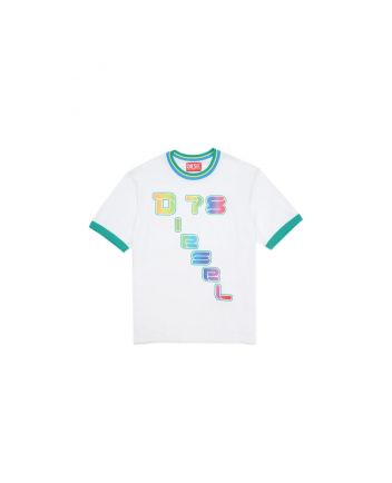 White Basketball T-Shirt With Rainbow Logo And Fit Over