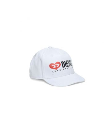White Gabardine Baseball Cap With Diesel Love Division Logo