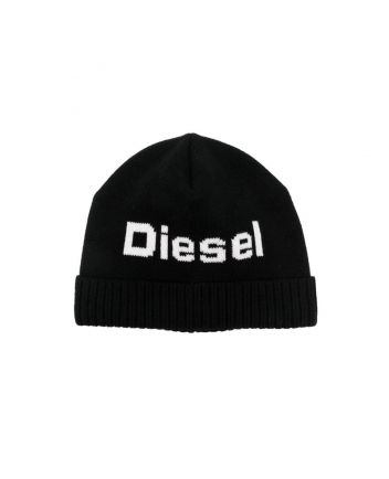 Kids Black Logo-Print Ribbed-Trim Beanie