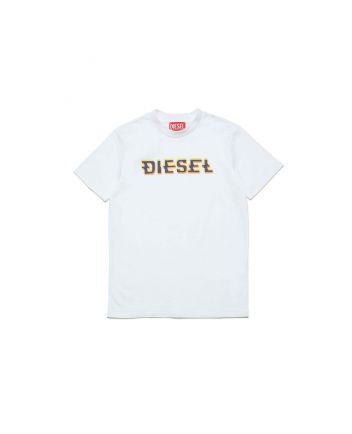 Boys White Logo Print Half Sleeves T-Shirt