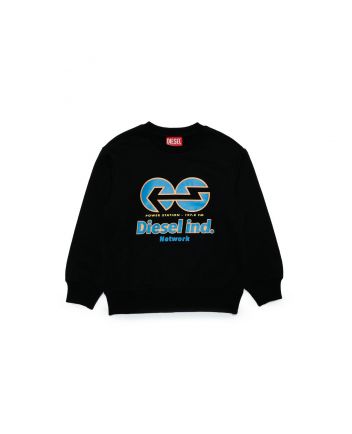 Boys Black Cotton-Blend Sweatshirt With Graphics