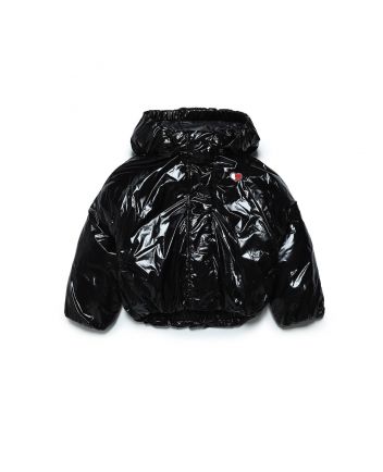 Girls Black Glossy Hooded Padded Jacket