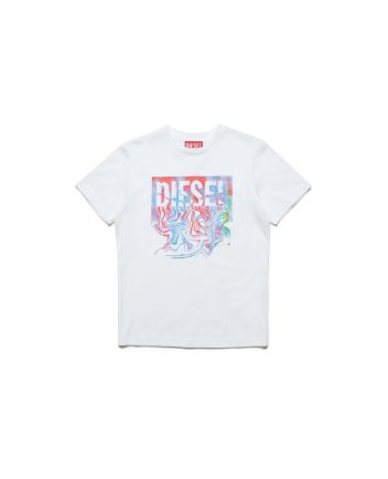 Kids White Mulitcolor Logo Fluid Effect T-Shirt