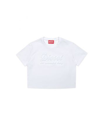 Girls White Jersey T-shirt With Chenille-Effect Logo