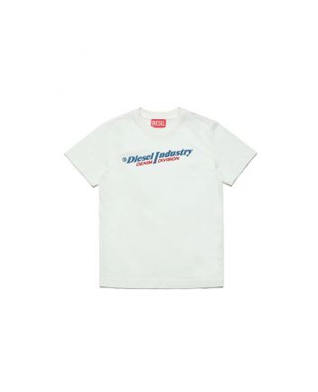 Boys White Cotton Logo Print T-Shirt
