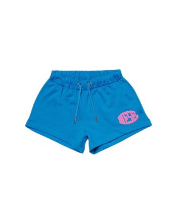 Girls Blue Fleece Puffy Logo Print Shorts