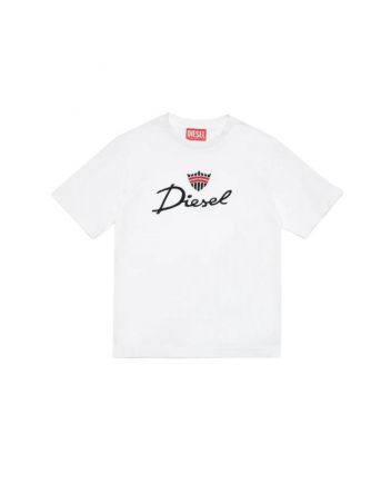 Boys White Diesel Logo Print T-Shirt