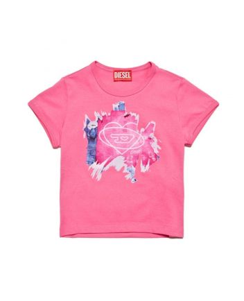 Girls Pink Heart Logo-Print T-Shirt